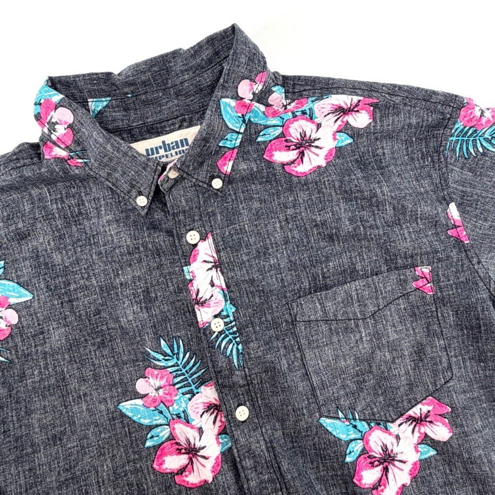 Urban Pipeline Shirt Mens 2XL Tall Gray Good Floral Tropical Button Down